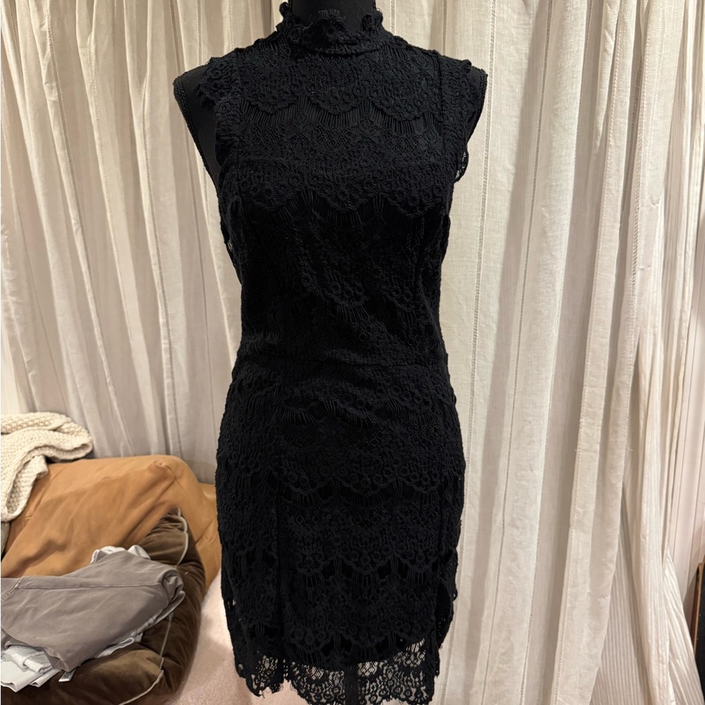 Free People Black Lace Backless Dress